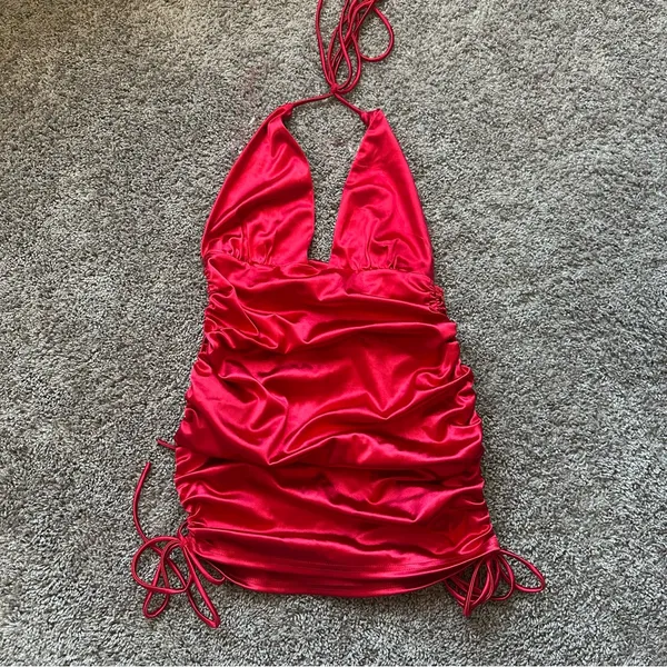 Better Be Red Satin Mini Dress - Image 2