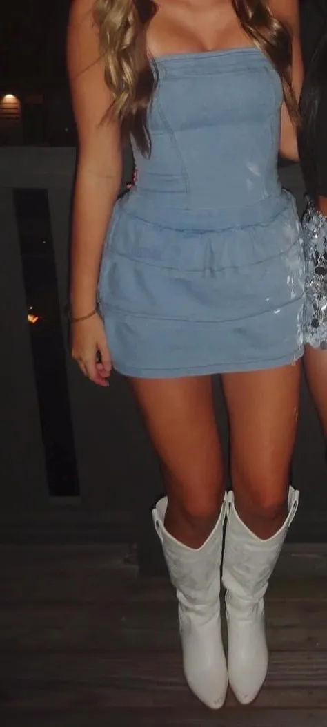 Strapless Ruffle Denim Mini Dress Blue Size XS - Image 3