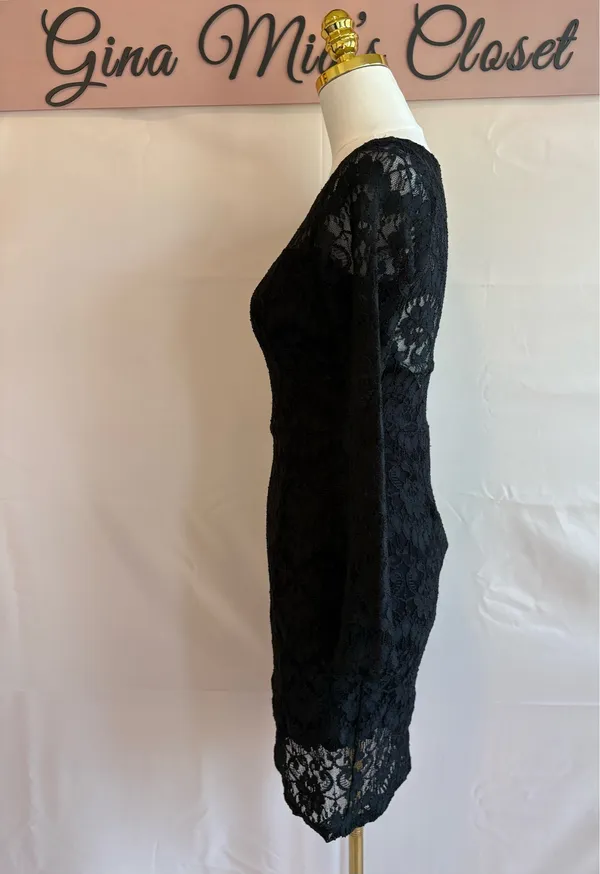 Sage Black Lace Long Sleeve Sheath Dress, Size Medium - Image 3