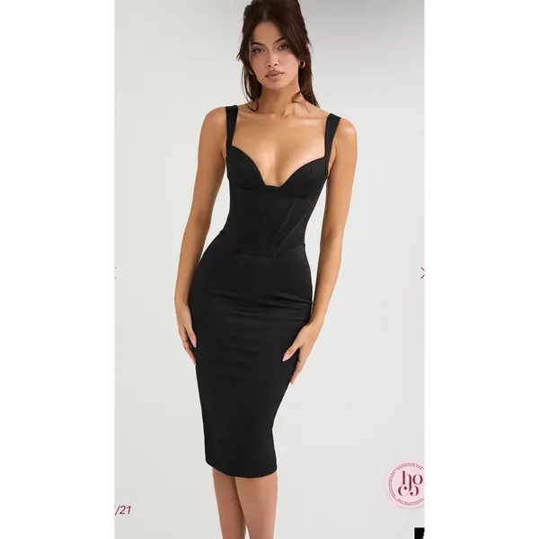 House of CB FIORELLA Black Satin‎ Corset Midi Dress Size Small Feminine Sexy - Image 3
