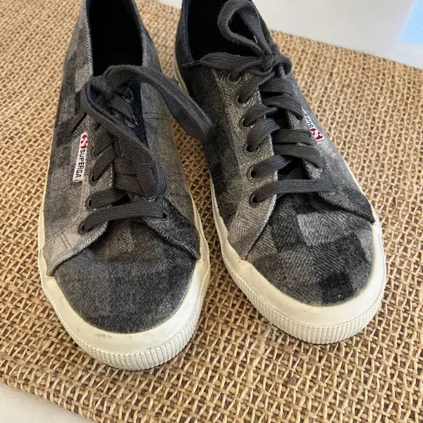 Superga Plaid Flannel Low Top Sneakers Women's Size 39 EU 8 US Grey Black‎ - Image 4