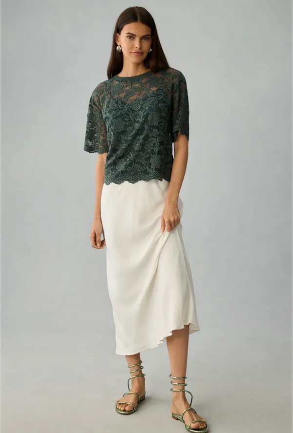 Dolan Boxy Anthropologie Lace Tee Green - Image 3