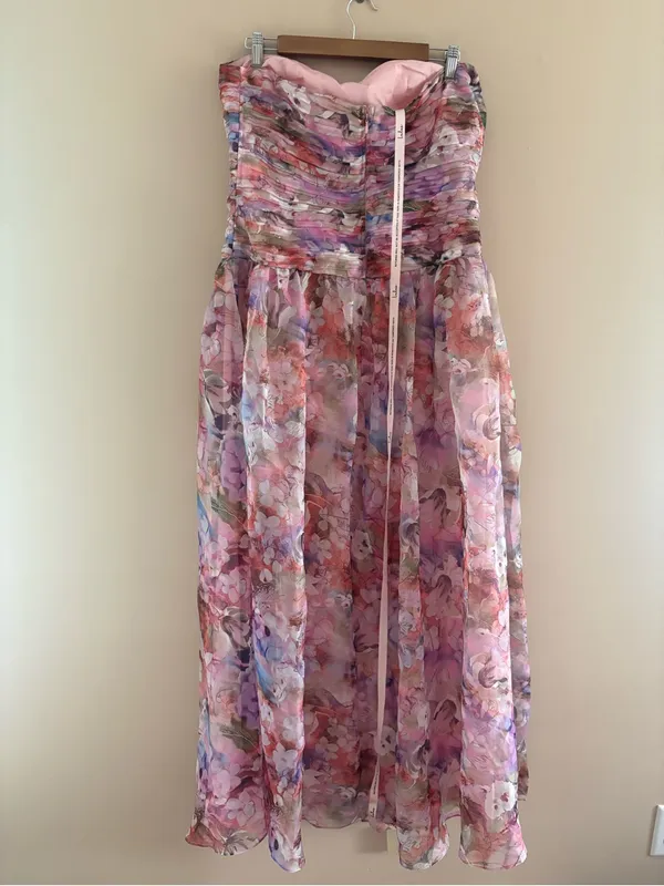 Lulus Kasandra Pink Multi Floral Organza Drop Waist Maxi Dress Size XL Strapless - Image 5
