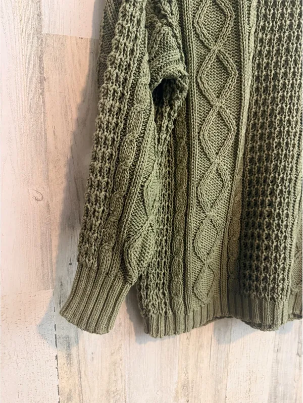 Vintage 90s Littlewood Green Cable Knit Sweater Women’s M Olive Fisherman - Image 4