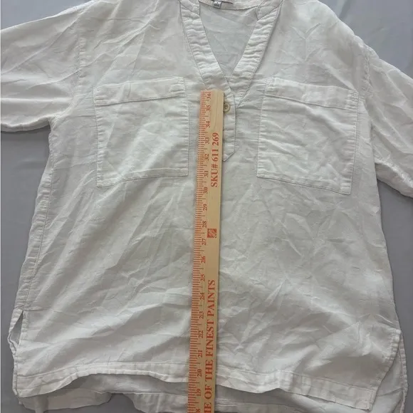 Madwell Womens White Cotton Gauze V-Neck‎ Button Tunic Top Small - Image 4