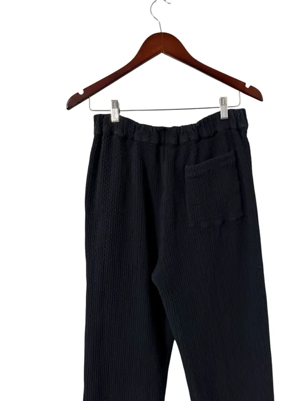 FREE PEOPLE Like A Cloud Waffle Cotton Knit Black High Waist Pants Trousers - Image 6