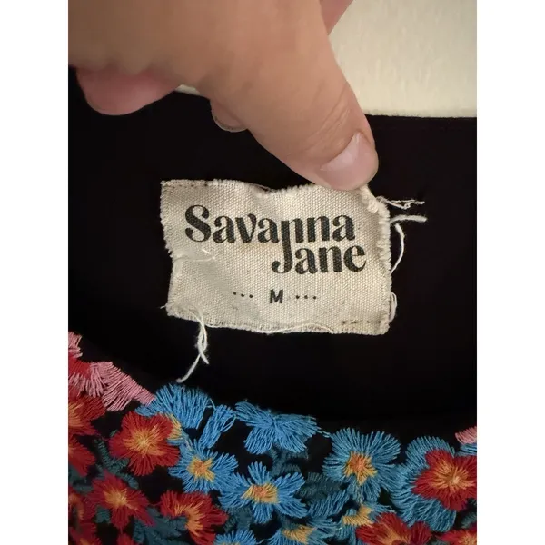 Savanna Jane Dress Womens Size M Black Embroidered Flowy Lined Boho Festival - Image 7