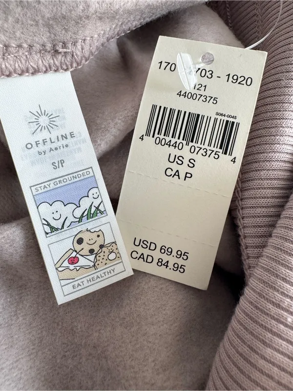 OFFLINE By Aerie OTT Fleece Super Wide Leg Foldover Pant Pebble Size Small New - Image 2