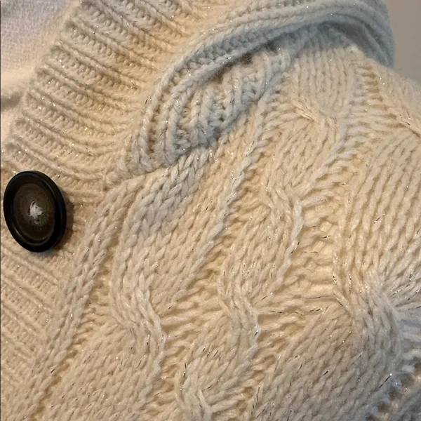 Aeropostale Large Vintage Y2K Cream Hooded‎ Ramie-Blend Knit Cardigan Sweater - Image 3