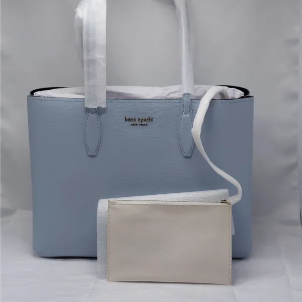 Kate Spade Womens Tote Bag Pale Blue Leather Shoulder Handbag Large Quiet Luxury - Image 5