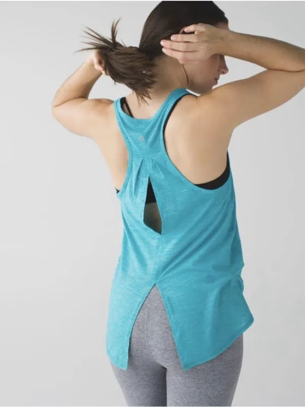 lululemon Salute the Sun Blue Racerback Tank Heathered Peacock Active Top - Image 8
