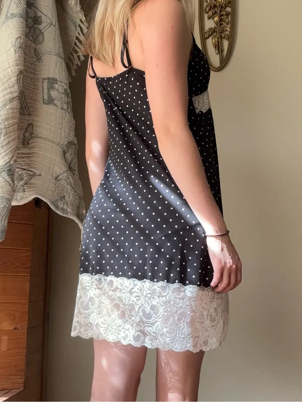 Black and White Polkadot Lingerie Dress - Image 7