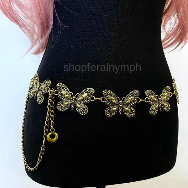 Antique Gold Y2K Butterfly Fairycore Chain Belt, Fits 16-45 Inches, X7GA1378 - Image 3