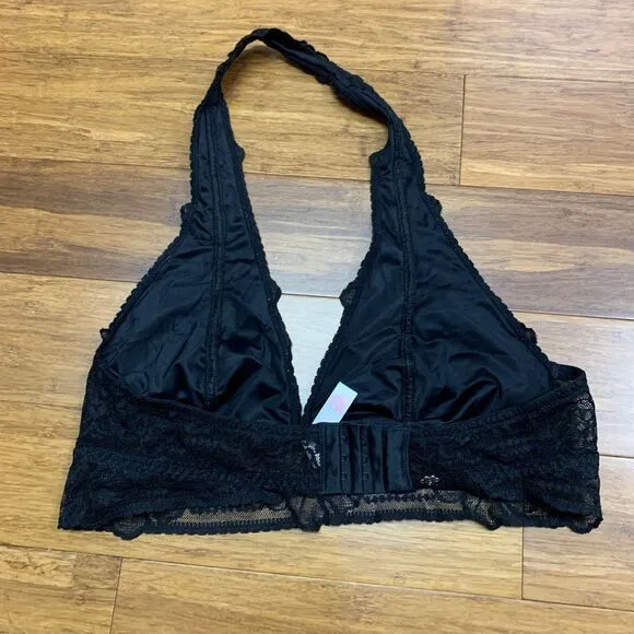 PINK Victoria's Secret Bralette womens Medium A-C‎ Black Lace Halter Wireless - Image 2