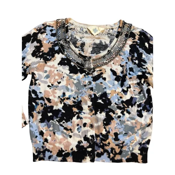 Anthropologie HWR‎ Monogram Beaded Collar Crop Cardigan Sweater Abstract Pattern - Image 12