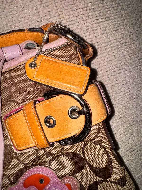 Coach SignaturePurple and Pink FlowerAppliqué Shoulder Bag (Style 1469) - Image 4