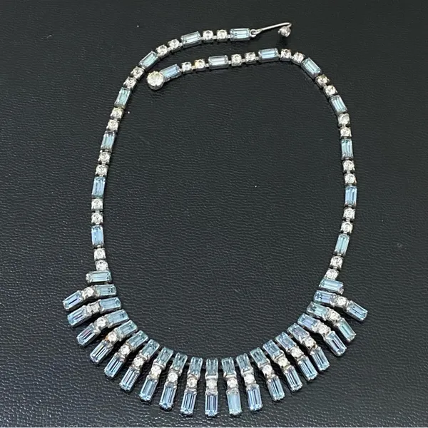 Vintage Unsigned Juliana? Blue Topaz Bib Statement Choker Necklace 35.0g - Image 4