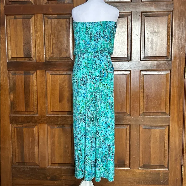 Lilly Pulitzer Size Small Morada‎ Maxi Dress Shorely Blue Strapless Animal Print - Image 3