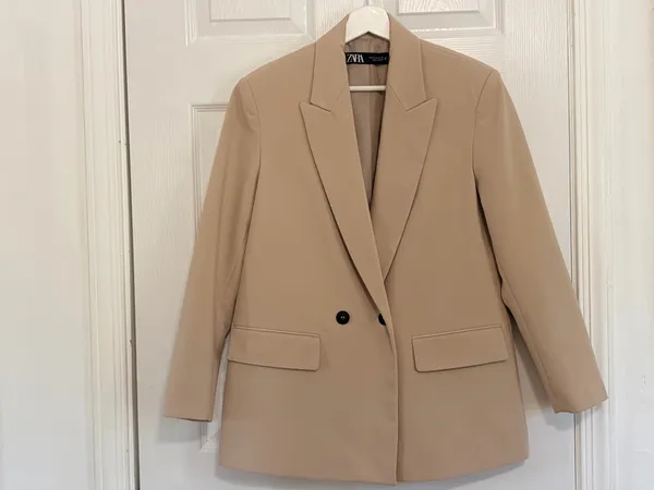 ZARA Beige Double Breasted Blazer XS Tailored Quiet Luxury Minimalist Chic City - Image 3