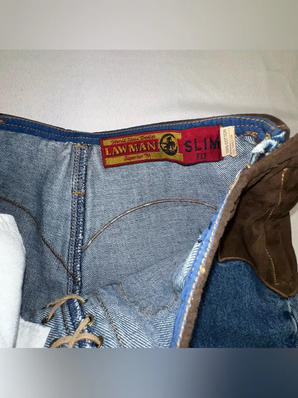 Lawman Western Jeans Sz 7 Lace Up Fly Pleather Inserts Bare Back High Rise Vtg - Image 3