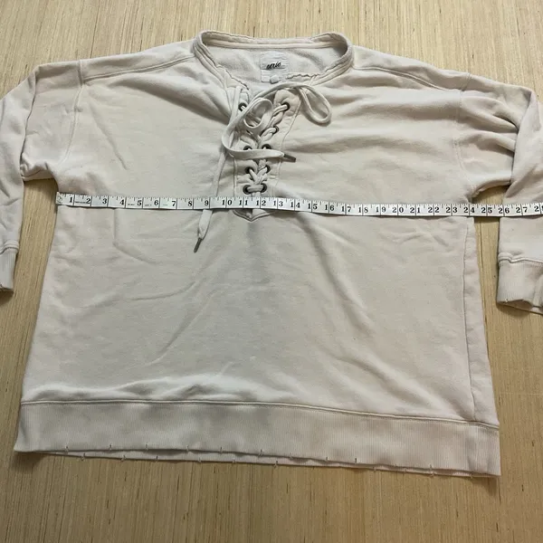 Aerie Oversized Lace-Up Pullover Slouchy Sweatshirt Boho Beige Vanilla Medium - Image 7