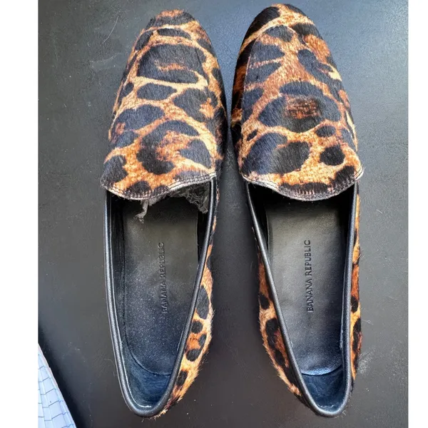 Banana Republic Calf Hair Leather Animal Print Slip On Loafer Flats sz 7 Career - Image 3