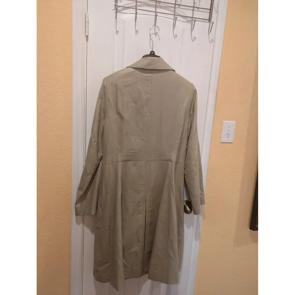 Isaac Mizrahi Linen Trench Coat Beige Size XL Satin Lined Shimmer Long - Image 6