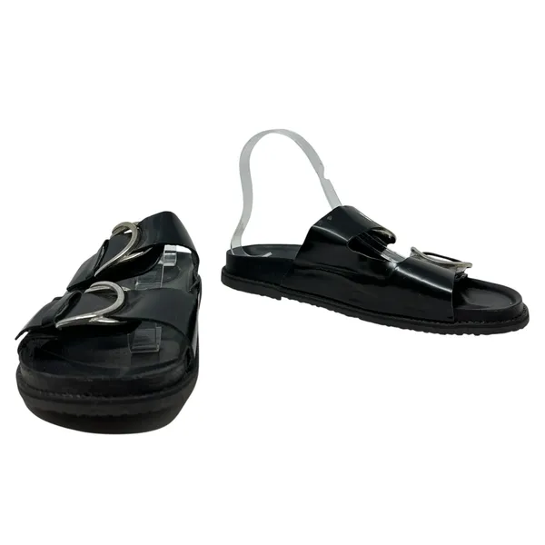 Zara Slide Sandals Buckles‎ Double Strap Faux Leather Black Size 41 US 10 - Image 4