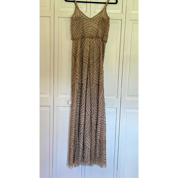 Adrianna Papell scalloped sequin nude maxi dress 2 - Image 6