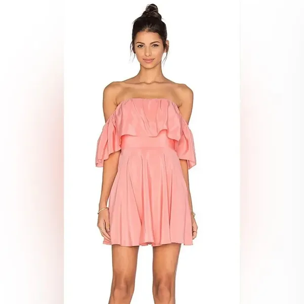 Amanda Uprichard Delilah coral Off Shoulder Silk Dress medium - Image 12