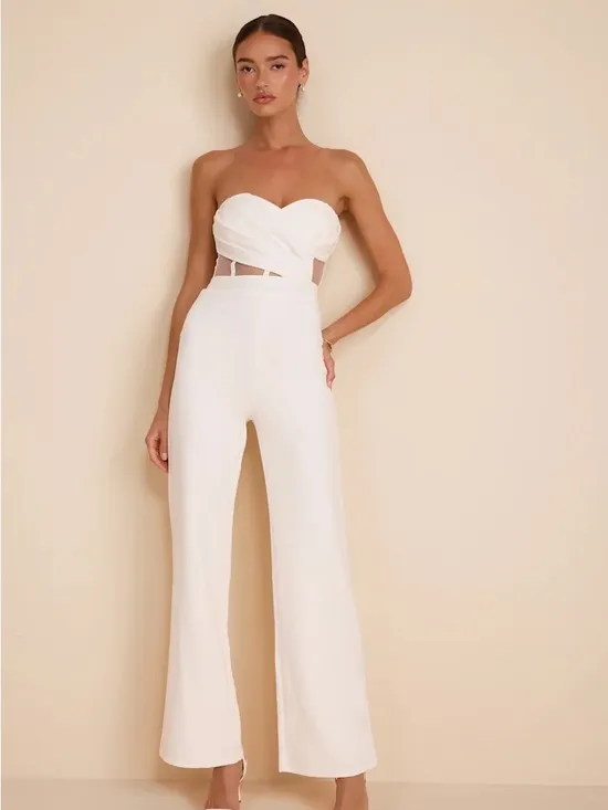 NEW Lulus Surely Stunning Ivory Strapless Bustier Jumpsuit Sz Medium - Image 6