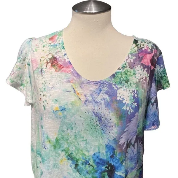 Time & True Floral V Neck Multicolor Shirt Sleeve Tee 2X NWOT - Image 3