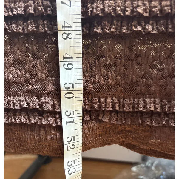 Brown Lace Ruffle Tiered Maxi Dress V-Neck Long Sleeve M - Image 14