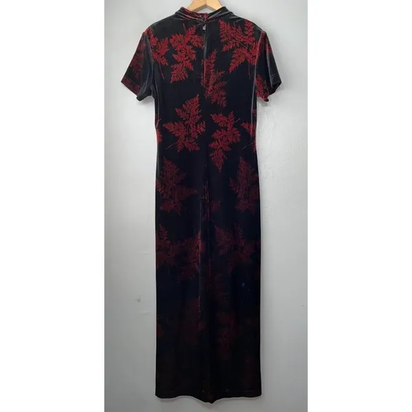 Vtg Teddi Evening Size 12 Black Red Velvet Maxi Dress Asian Oriental Whimsigoth - Image 6