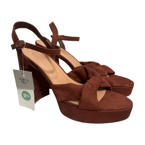 A New Day Sepia Brown Riah Open Toe Ankle Strap Block Heels Women's Size 9.5 - Image 3