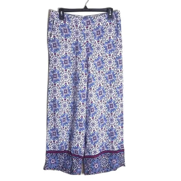 Loft Fluid Wide Leg Crop Pants in Medallion Linen Blend‎ ladies size medium - Image 3