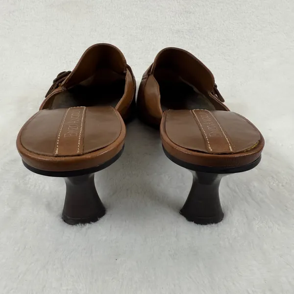 Enzo Angiolini Brown Leather Mules Heels Buckle Detail Square Toe Size‎ 8.5M - Image 7