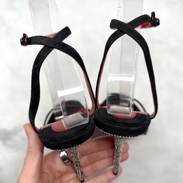 Christian Louboutin Arch Queen Strass Suede Stiletto Sandal Heels Sexy Black 38 - Image 9