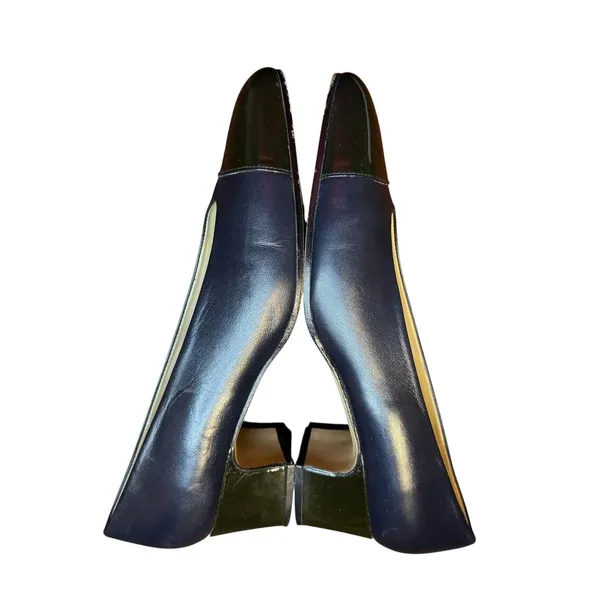 Etienne Aigner Time Shoes‎ Womens Size 7 Blue Leather Cap Toe Block Heel Pumps - Image 7