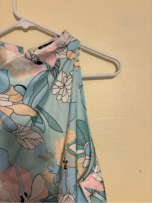 🌸 PrettyGarden Floral Midi Dress XL Blue Pink Sleeveless Mock Neck NWT - Image 8