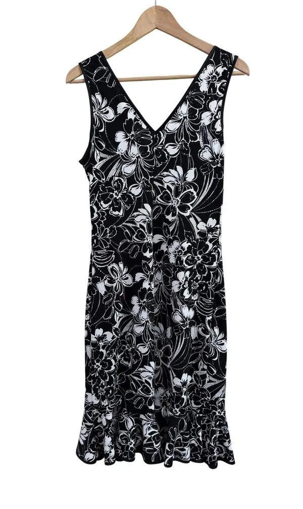 City Triangles Black White Floral Ruffle Hem‎ V-Neck Midi Dress Y2K Womens Large - Image 2