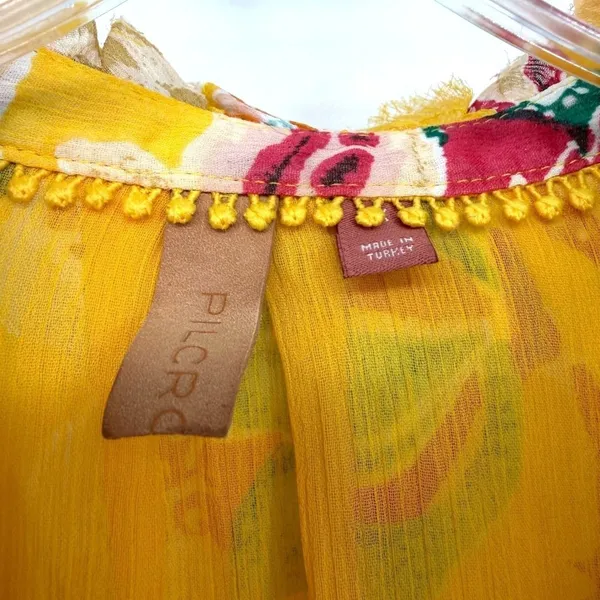 Pilcro Anthropologie Floral‎ Blouse Womens 1X Yellow Ruffle V-Neck - Image 6