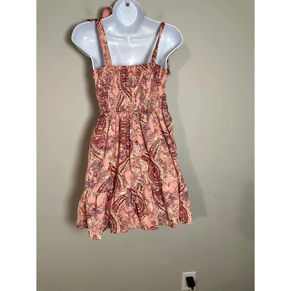 BOG Collective Paisley Print Tiered‎ Mini Dress Tie Shoulder Pink XS - Image 4