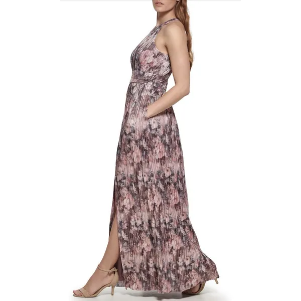 Eliza J‎ Women's 14 Gown Plum Metallic Sleeveless Halter Neck Pleated Dress NEW - Image 2