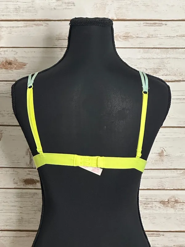 PINK Victoria's Secret mint green/neon yellow lace triangle bralette Size Medium - Image 5