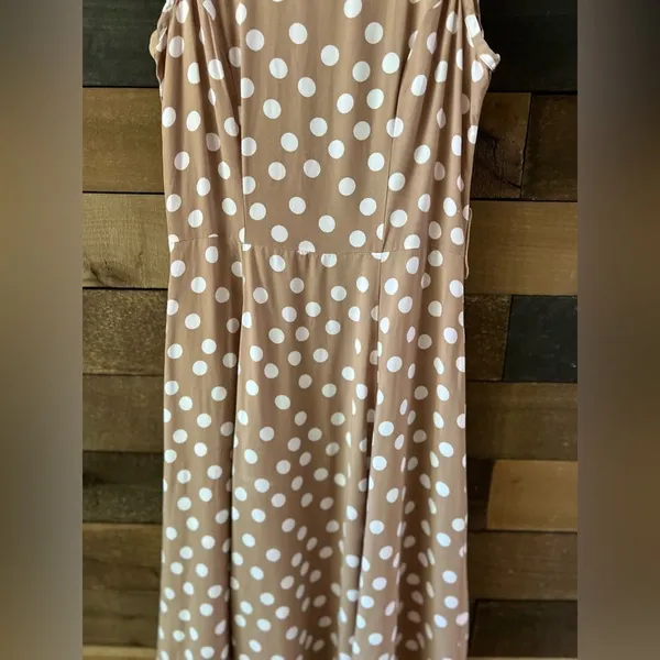 Vintage Paris Sport Club Sleeveless Tan Polka Dot Maxi Dress Made in USA Rayon - Image 7