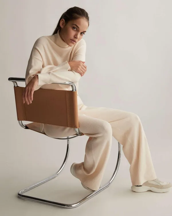 Oysho cream sweatpants joggers ribbed soft pants tracksuit Wide Leg High Waist - Image 2