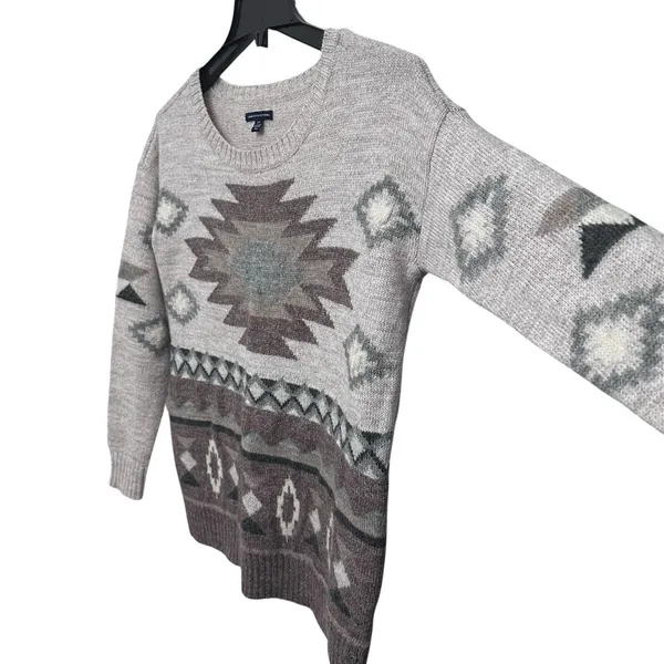 American Eagle Sweater‎ Womens S Tan Aztec Wool Blend Knit Pullover Southwest - Image 4