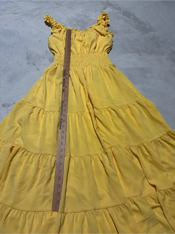 Alex Marie Bentley pebble crepe scoop neck Sleeveless Yellow Tiered Dress medium - Image 8