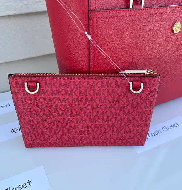 Michael Kors Maisie Large 3 in 1 Leather Tote Bag - Flame Red - Image 6